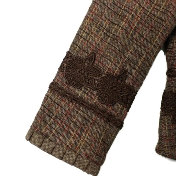 Coldwater Creek Brown Plaid Tweed Hook Front Long Sleeve Peplum Jacket PXL - Picture 10 of 16